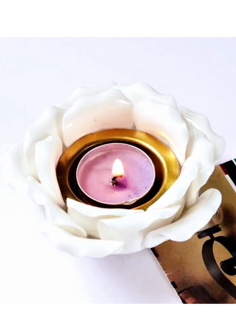 Generic Luxurious Incense Burner Rose Shape Handmade Ceramic Lotus Flower Tea Light Candle Holder with Brass Insert Wax Protection 4X2 Inch Used Festive Wedding Table Outdoor Party Indoor Table Center Table Firplace Decor Incense Candle Holder  - Image 1