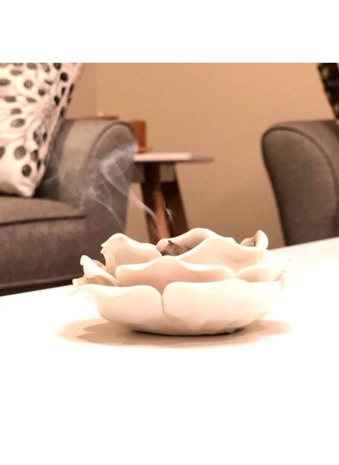 Generic Luxurious Incense Burner Rose Shape Handmade Ceramic Lotus Flower Tea Light Candle Holder with Brass Insert Wax Protection 4X2 Inch Used Festive Wedding Table Outdoor Party Indoor Table Center Table Firplace Decor Incense Candle Holder  - Image 4