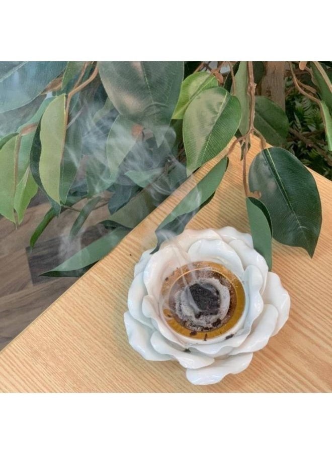 Generic Luxurious Incense Burner Rose Shape Handmade Ceramic Lotus Flower Tea Light Candle Holder with Brass Insert Wax Protection 4X2 Inch Used Festive Wedding Table Outdoor Party Indoor Table Center Table Firplace Decor Incense Candle Holder  - Image 5