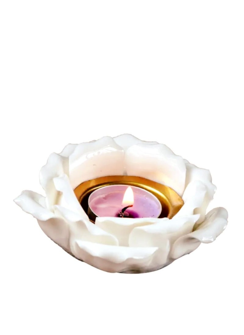 Generic Luxurious Incense Burner Rose Shape Handmade Ceramic Lotus Flower Tea Light Candle Holder with Brass Insert Wax Protection 4X2 Inch Used Festive Wedding Table Outdoor Party Indoor Table Center Table Firplace Decor Incense Candle Holder  - Image 2