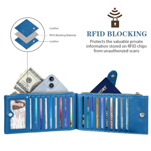 Coco Rossi Womens RFID Blocking Large Capacity Wallet Multi Card Organizer Bifold Wallet for Women with Zipper Pocket, Blue Flowers - Image 2