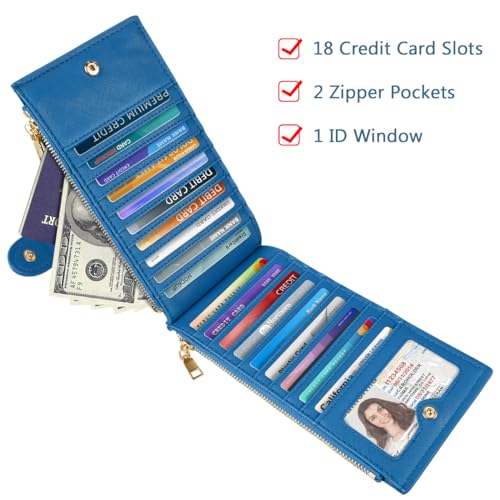 Coco Rossi Womens RFID Blocking Large Capacity Wallet Multi Card Organizer Bifold Wallet for Women with Zipper Pocket, Blue Flowers - Image 5