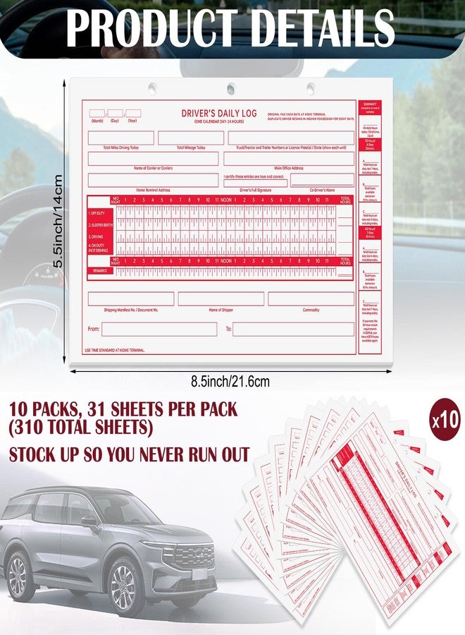Weekgrat 10 Pack Driver Daily Log Book 8.5" x 5.5" Log Book with Detailed Driver Vehicle Inspection Report Simplified Recap for Truck, 2-Ply Carbonless (Loose-Leaf) - Image 2