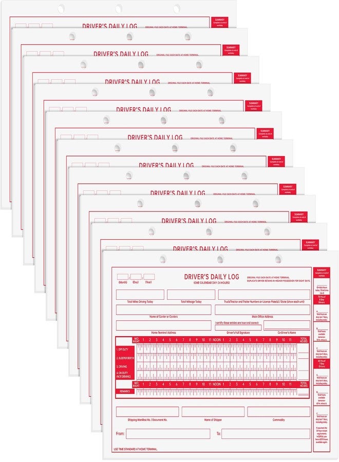Weekgrat 10 Pack Driver Daily Log Book 8.5" x 5.5" Log Book with Detailed Driver Vehicle Inspection Report Simplified Recap for Truck, 2-Ply Carbonless (Loose-Leaf) - Image 1