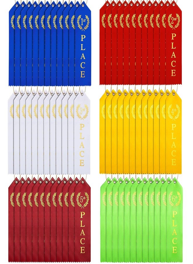 Kenning 90 Pcs Swimming Gymnastics Track Award Ribbon Award Ribbons 1st to 6th Place Flat Carded Set First Place Prizes with Card and Rope Award Ribbon Organizer Contest Award Ribbons, 6 Color - Image 1