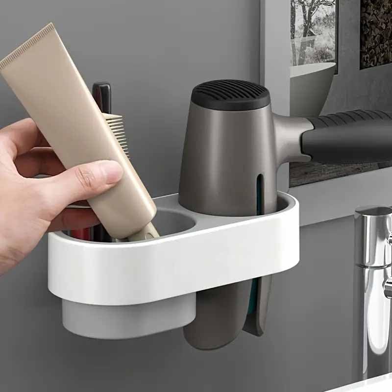 SKOFRI Hair Dryer Holder Wall Mounted Straightener Holder Bathroom Hair Styling Care Tool Organizer MultiFunctional Space Saving Storage Bracket Self Adhesive Hair Dryer Storage Stand - Image 1