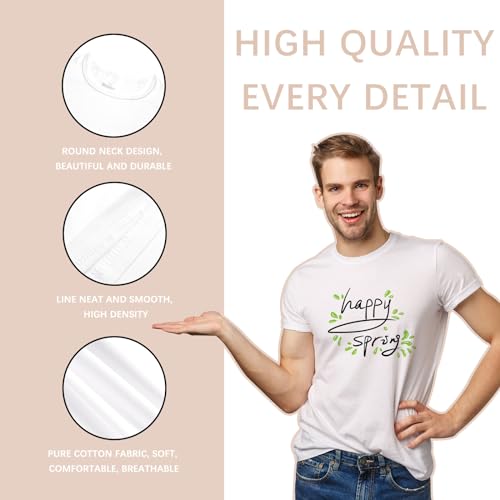 ORJ 5 Pieces Polyester Adult Tshirts for Sublimation White Blank Crew Neck Men Short Sleeve T-Shirt - Image 3
