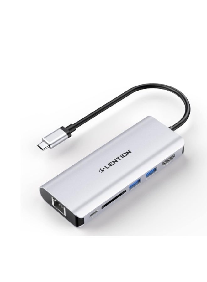 LENTION USB C Hub with 4K HDMI, SD Card Reader, 2 USB 3.0, Type C Charging & Ethernet Compatible MacBook Pro, New Mac Air/Surface, More, (CB-C68, Silver)