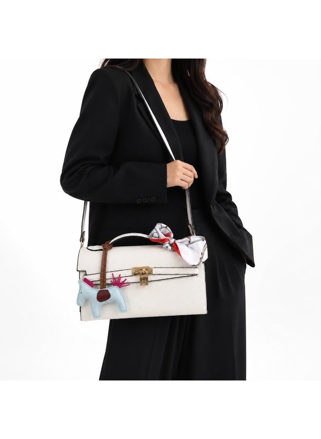 Women’s Structured Handbag with Top Handle and Long Shoulder Strap, Front Lock Closure and Decorative Hanging Charms - Image 1
