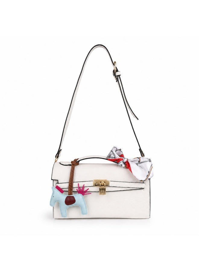 Women’s Structured Handbag with Top Handle and Long Shoulder Strap, Front Lock Closure and Decorative Hanging Charms - Image 2