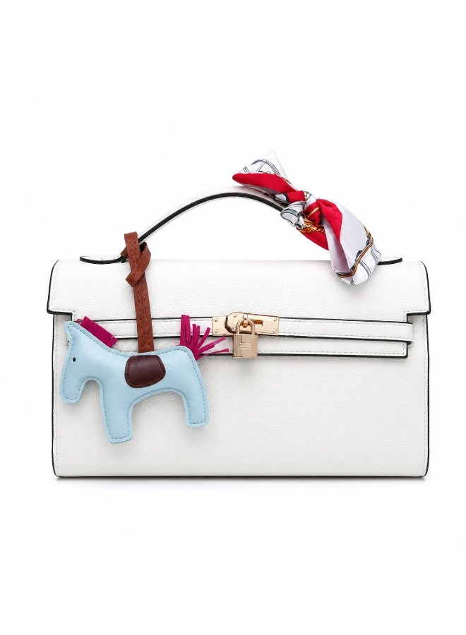 Women’s Structured Handbag with Top Handle and Long Shoulder Strap, Front Lock Closure and Decorative Hanging Charms - Image 3