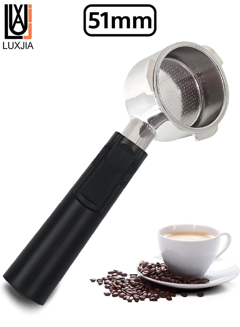 LUXJIA Coffee Bottomless Stainless Steel Portafilter With Filter Basket Black 51mm - Image 1