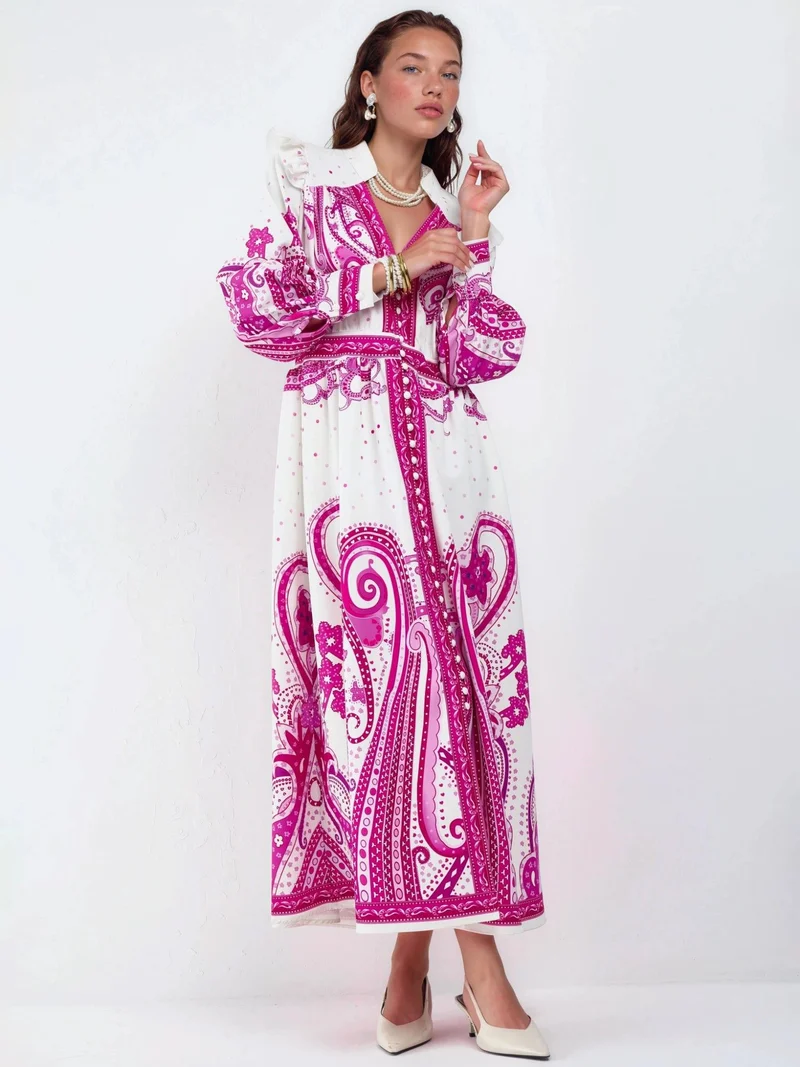 Jennyfer V-Neck Paisley Maxi Dress with Slit