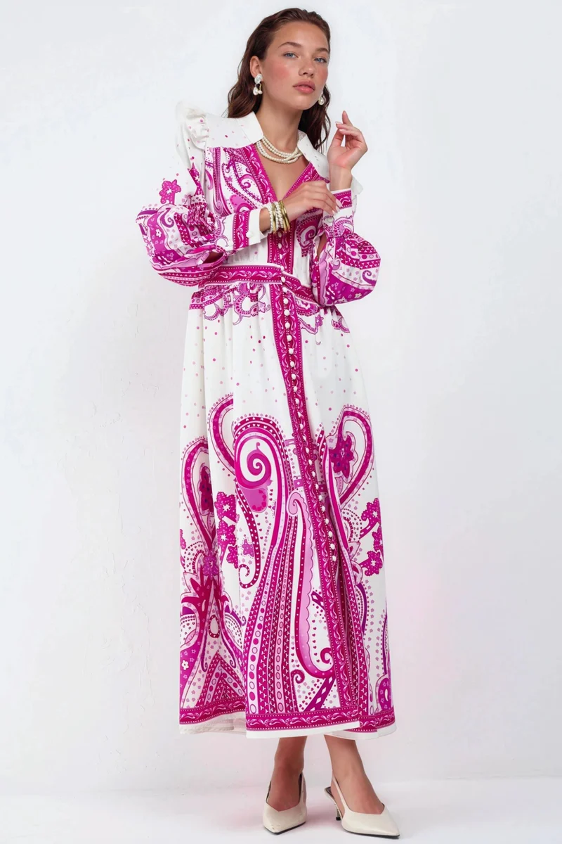 Jennyfer V-Neck Paisley Maxi Dress with Slit