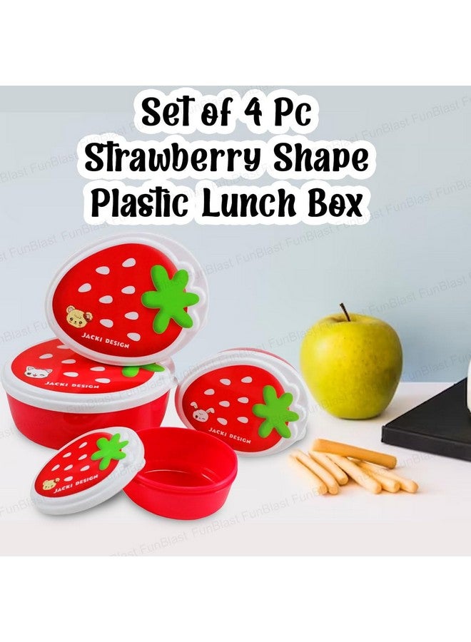 FunBlast Strawberry Shape Lunch Box for Kids Set of 4 Pc Plastic Lunch Box, Tiffin Box, Lunch Box for Kids, Lunch Box for Boys, Girls, School, Travel, Picnic, Office (Multicolor) - 500 Ml - Image 3