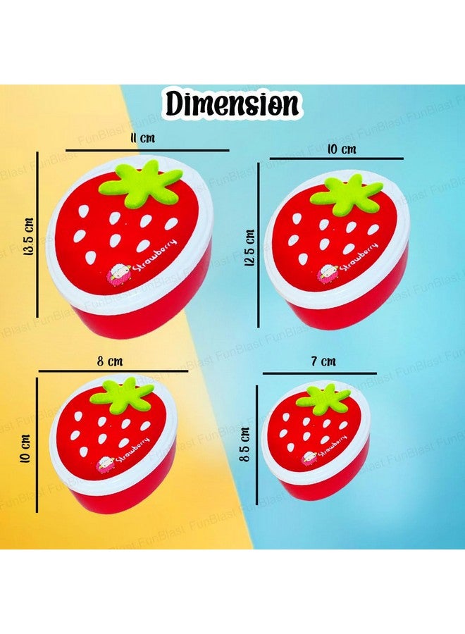FunBlast Strawberry Shape Lunch Box for Kids Set of 4 Pc Plastic Lunch Box, Tiffin Box, Lunch Box for Kids, Lunch Box for Boys, Girls, School, Travel, Picnic, Office (Multicolor) - 500 Ml - Image 2