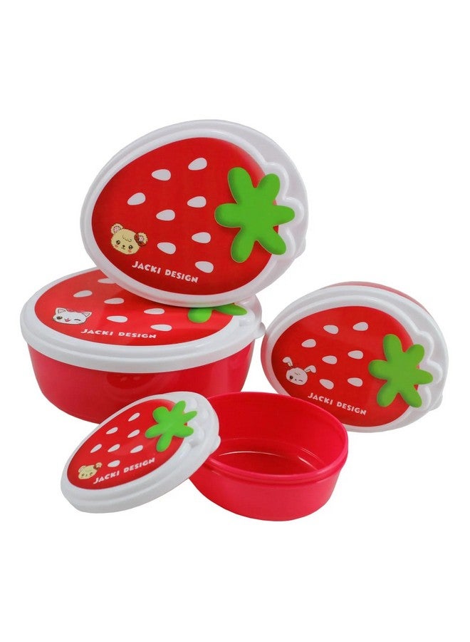 FunBlast Strawberry Shape Lunch Box for Kids Set of 4 Pc Plastic Lunch Box, Tiffin Box, Lunch Box for Kids, Lunch Box for Boys, Girls, School, Travel, Picnic, Office (Multicolor) - 500 Ml - Image 1