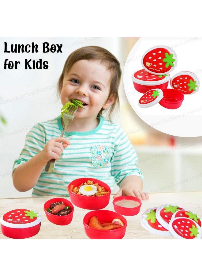 FunBlast Strawberry Shape Lunch Box for Kids Set of 4 Pc Plastic Lunch Box, Tiffin Box, Lunch Box for Kids, Lunch Box for Boys, Girls, School, Travel, Picnic, Office (Multicolor) - 500 Ml - Image 4
