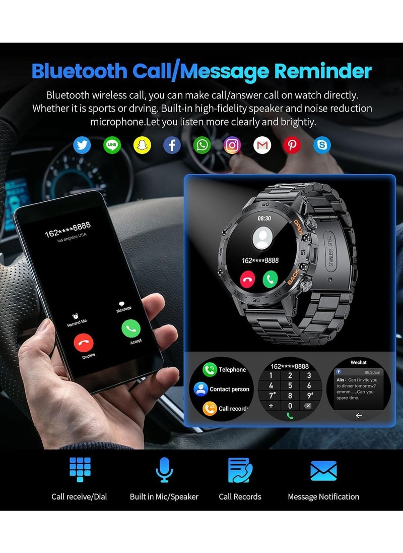 RECTO Smart Watch for Men Answer/Make Call for Android iOS, 400mAh Military Smartwatch Heart Rate Blood Oxygen Sleep Monitor Step Counter, 2 Straps,1.39" HD Waterproof Outdoor Smart Watches Black  - Image 5