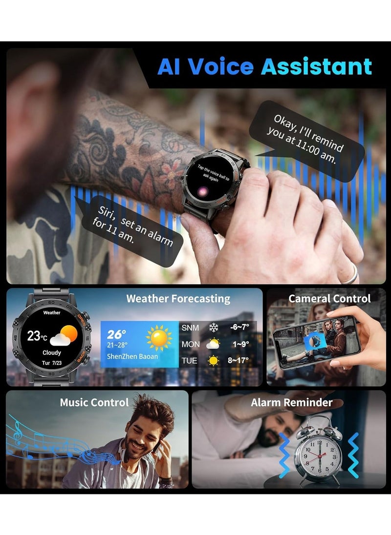 RECTO Smart Watch for Men Answer/Make Call for Android iOS, 400mAh Military Smartwatch Heart Rate Blood Oxygen Sleep Monitor Step Counter, 2 Straps,1.39" HD Waterproof Outdoor Smart Watches Black  - Image 4
