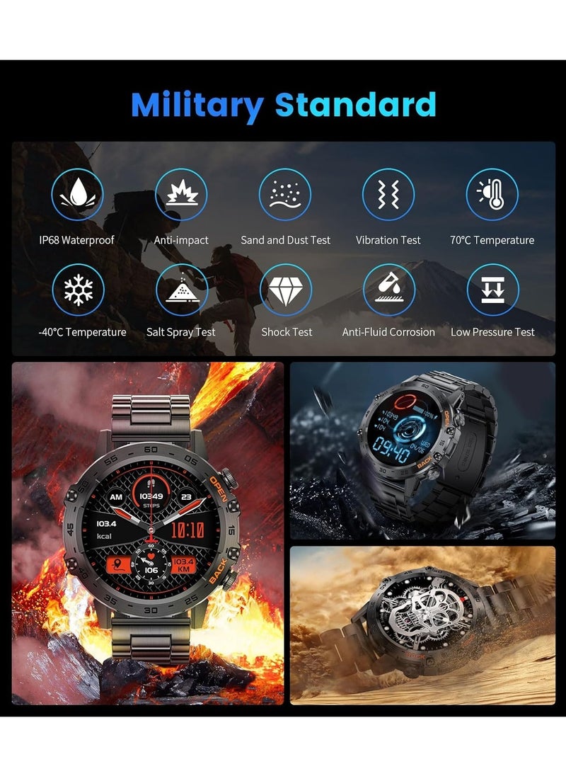 RECTO Smart Watch for Men Answer/Make Call for Android iOS, 400mAh Military Smartwatch Heart Rate Blood Oxygen Sleep Monitor Step Counter, 2 Straps,1.39" HD Waterproof Outdoor Smart Watches Black  - Image 3