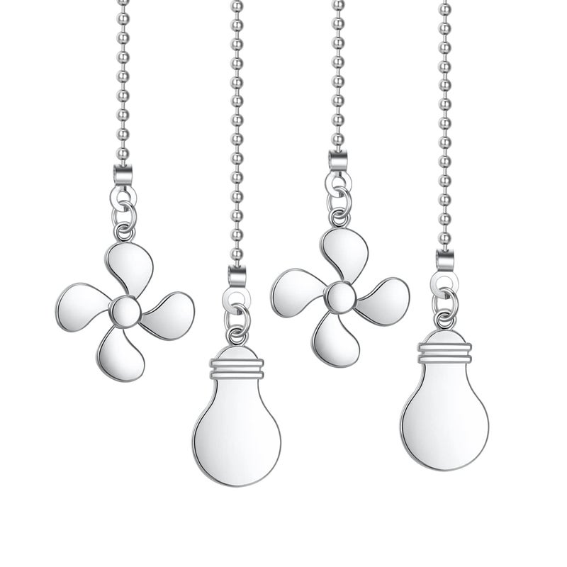 SmoTecQ Ceiling Fan Pull Chain Extender 4 Pieces 12inch 3mm Dia Beaded Extension Chain with Fan and Bulb Cord Silver 
