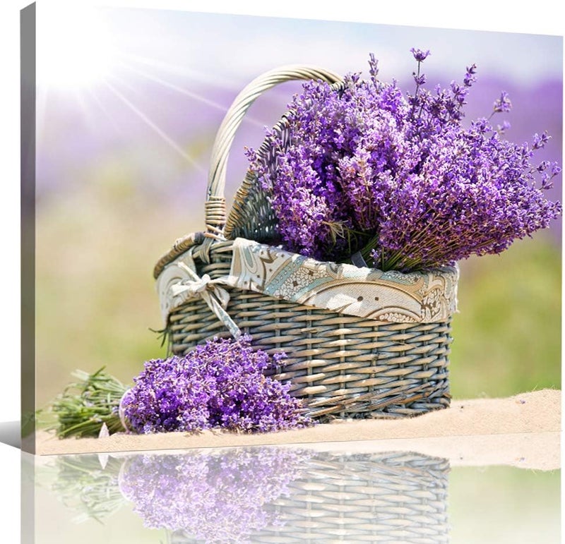 DZRWUBHS Bedroom Wall Decor Canvas Wall Art for Kitchen Modern Wall Decorations for Bathroom Family Dining Room Abstract Paintings Canvas Art Purple Lavender Flowers Wall Pictures Artwork Home Decoration - Image 1