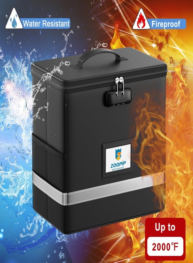 ZOOPIP Fireproof File Box with Lock, Document Box Storage Organizer, Suitable for Hanging File Folders in Letter Size, Collapsible File Box, Reflective Strip for Fast Find (12.2"*6"*10.2, Black) - Image 2