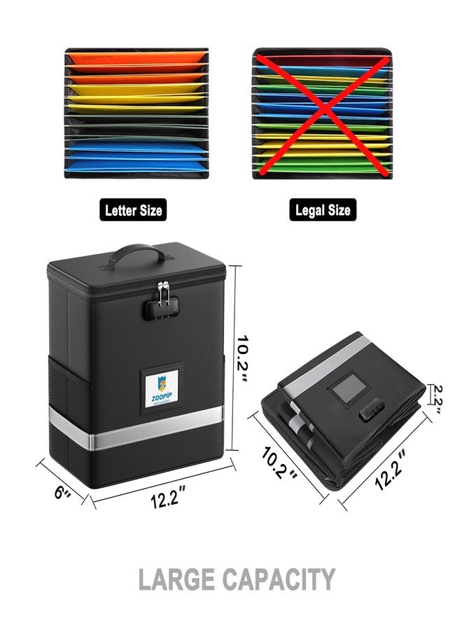 ZOOPIP Fireproof File Box with Lock, Document Box Storage Organizer, Suitable for Hanging File Folders in Letter Size, Collapsible File Box, Reflective Strip for Fast Find (12.2"*6"*10.2, Black) - Image 4
