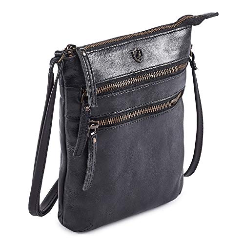 Cochoa Crossbody Sling Bag for Women Small Real Leather Purse Vintage Travel Crossover Shoulder Bag Handmade (Black Washed Vintage) - Image 1