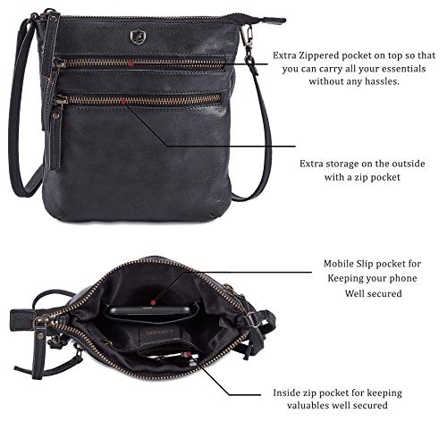 Cochoa Crossbody Sling Bag for Women Small Real Leather Purse Vintage Travel Crossover Shoulder Bag Handmade (Black Washed Vintage) - Image 3