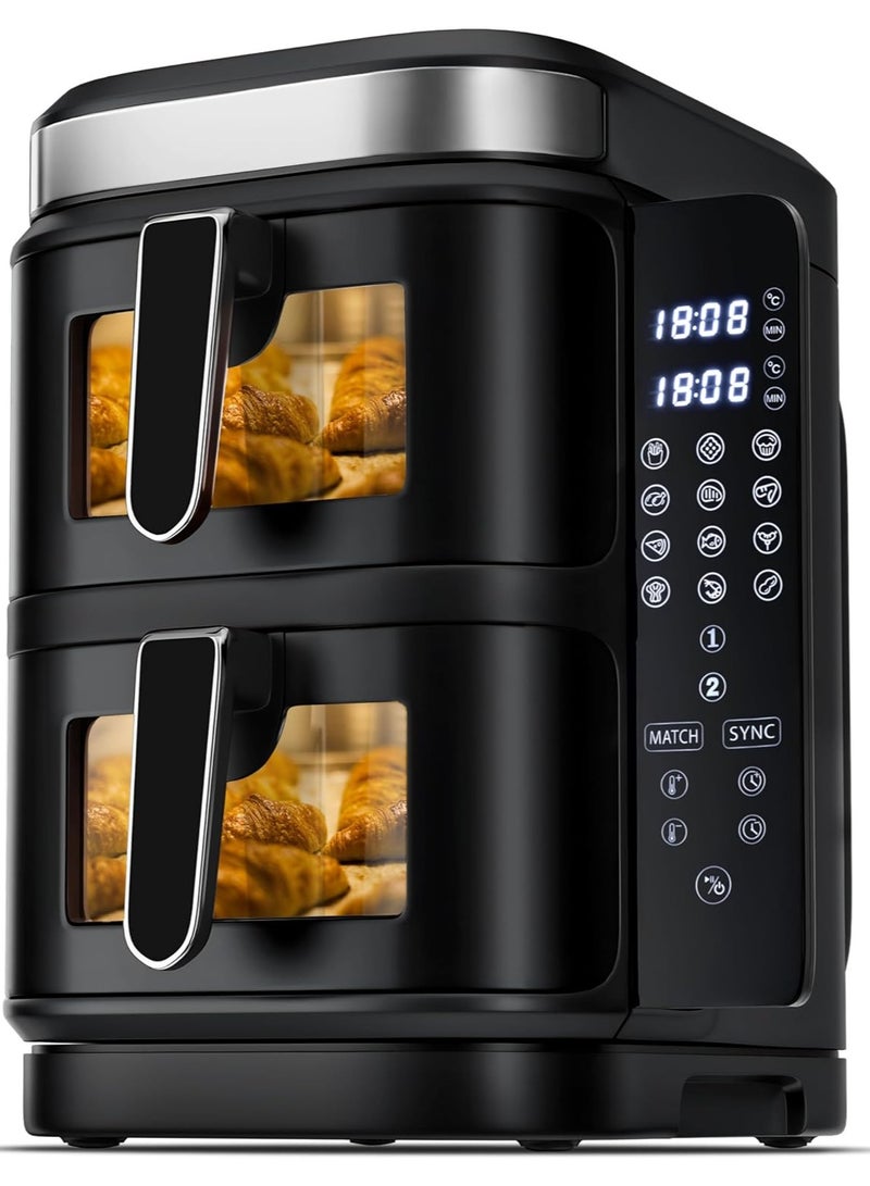 Dual Zone Air Fryer 11L with Window, 2800W Air Fryer Oven with Foldable Led Touch Screen for 12 Presets, Easy Clean Airfryer for home, Independently Controlled Double Baskets, Dishwasher Safe  - Image 1