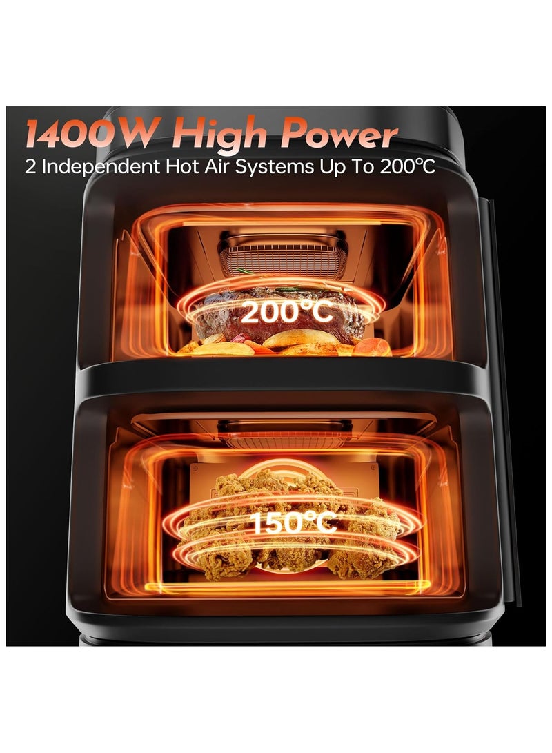 Dual Zone Air Fryer 11L with Window, 2800W Air Fryer Oven with Foldable Led Touch Screen for 12 Presets, Easy Clean Airfryer for home, Independently Controlled Double Baskets, Dishwasher Safe  - Image 2