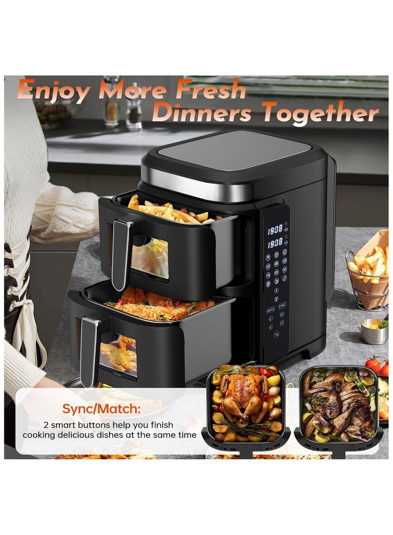 Dual Zone Air Fryer 11L with Window, 2800W Air Fryer Oven with Foldable Led Touch Screen for 12 Presets, Easy Clean Airfryer for home, Independently Controlled Double Baskets, Dishwasher Safe  - Image 5