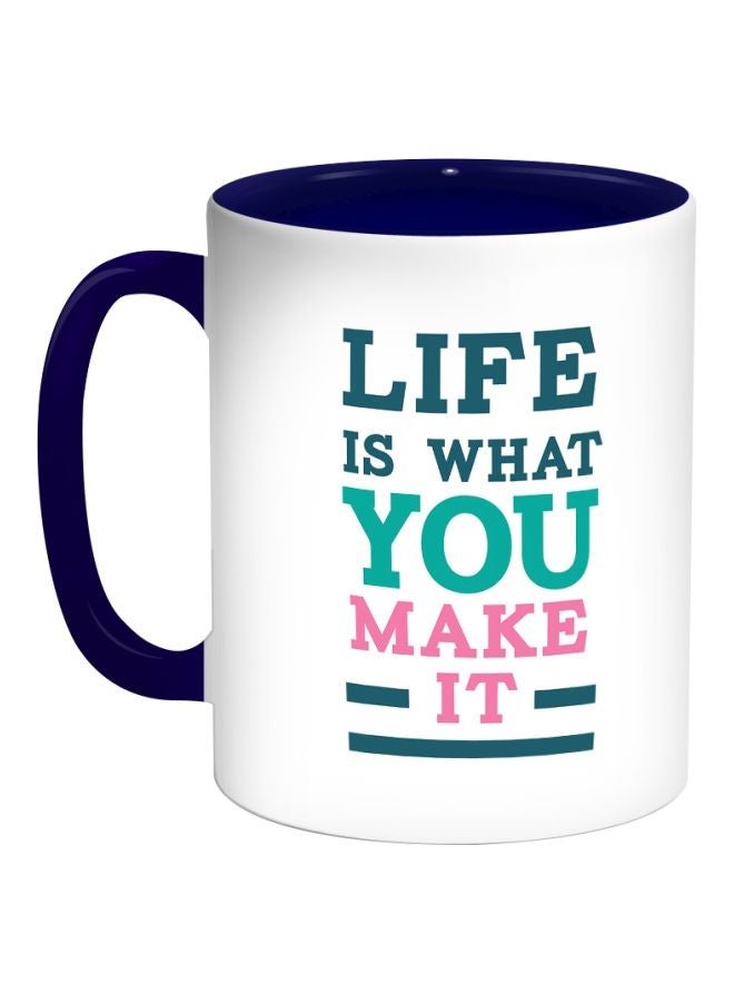 RYN Life Is What You Make It Printed Coffee Mug Dark Blue/White/Green 325ml