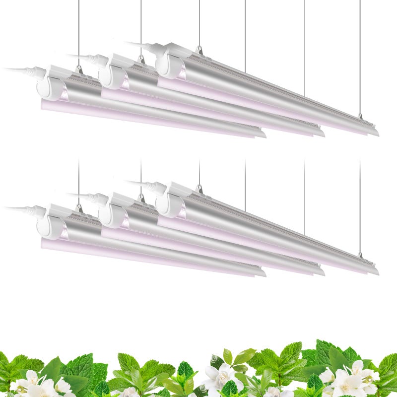 Barrina 4FT T8 Plant Grow Light, 252W(6 x 42W, 1400W Equivalent), Full Spectrum, LED Growing Lamp Fixture for Indoor Plant Growing, with ON/Off Switch & V-Shaped Reflector, Pinkish White, 6-Pack - Image 1