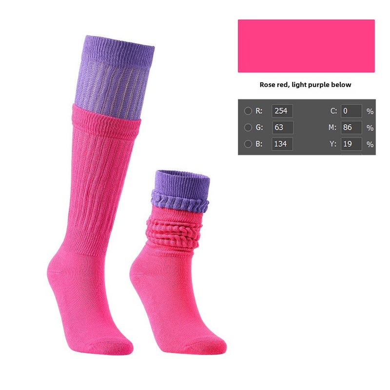 Color Block Bubble Socks Unisex Mid-Calf Rose Red lower light purple