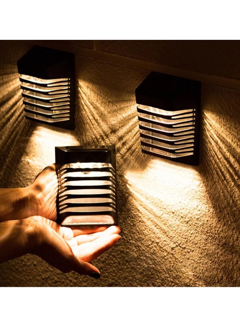 BLUE CORAL 4 Pack Retro LED Lantern Solar Lights Outdoor Solar Fence Lights Waterproof Deck Lights Wall Lamp Garden Courtyard Decor Solar Lights, Warm White  - Image 2