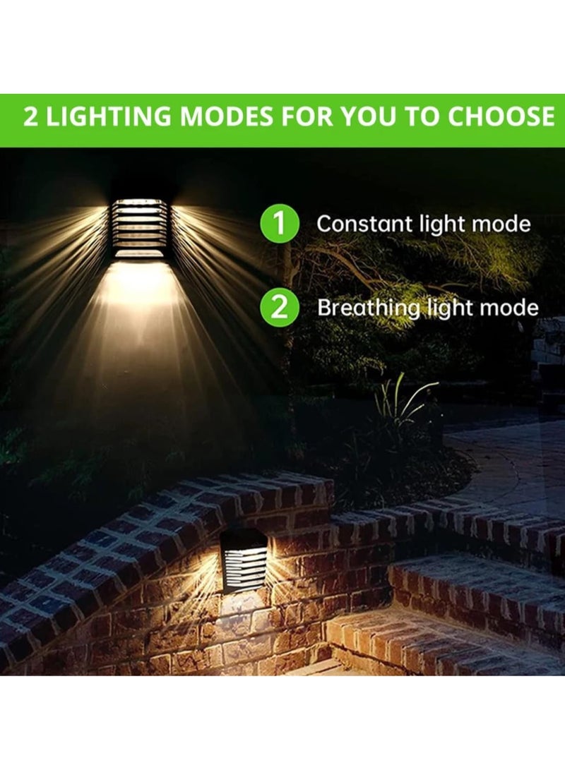 BLUE CORAL 4 Pack Retro LED Lantern Solar Lights Outdoor Solar Fence Lights Waterproof Deck Lights Wall Lamp Garden Courtyard Decor Solar Lights, Warm White  - Image 4
