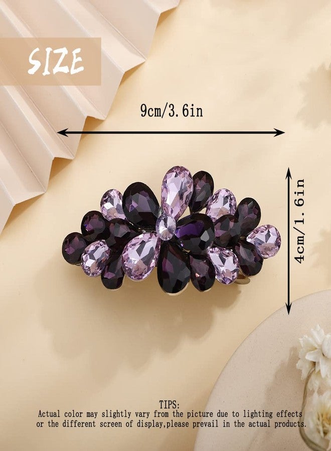 Aimimier Flower Crystal Hair Clip Fashion Rhinestone Barrettes Alligator Snap Hair Clips Ponytail Holder Bridal Hair Accessories for Women Girls (Blue) - Image 3