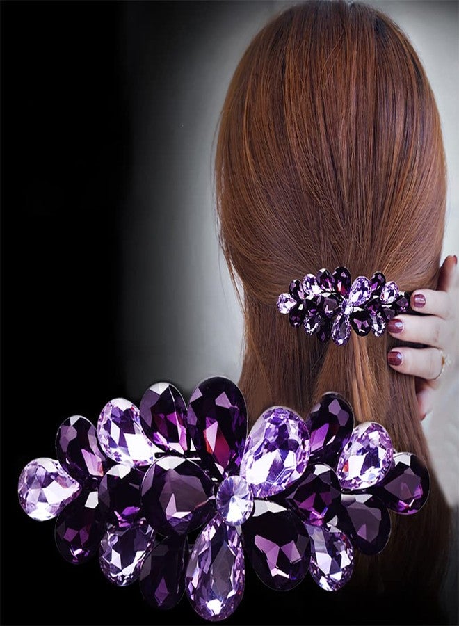 Aimimier Flower Crystal Hair Clip Fashion Rhinestone Barrettes Alligator Snap Hair Clips Ponytail Holder Bridal Hair Accessories for Women Girls (Blue) - Image 2