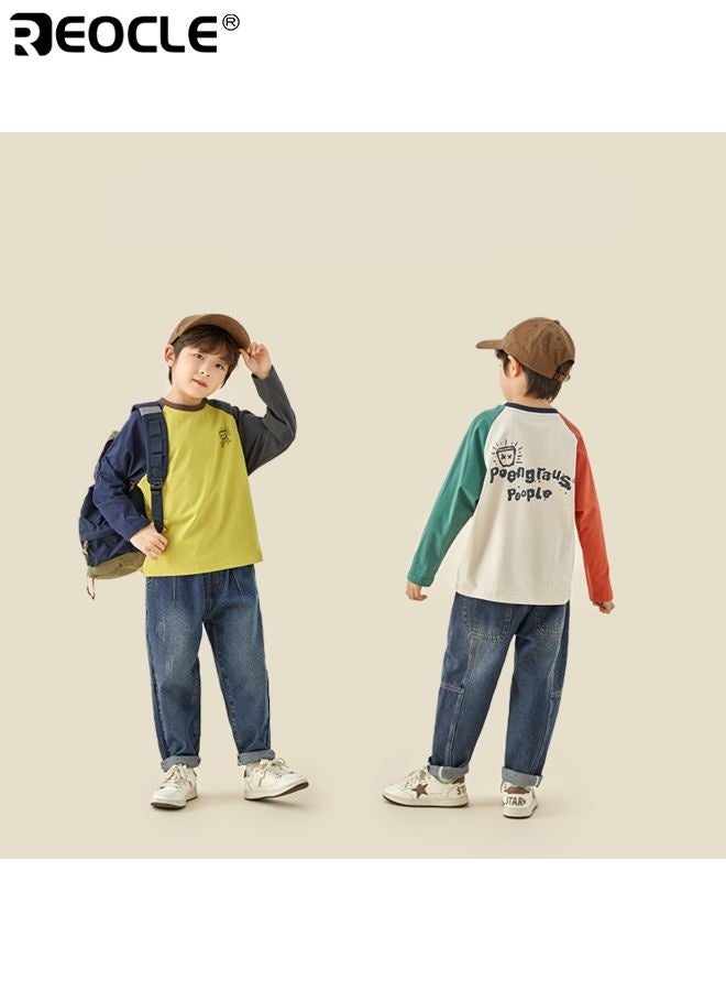 ريوكل قميص صبيان من القطن بأكمام طويلة مع أكمام رافلين وتصميم مصنوع من 100٪ قطن، قميص غير رسمي للأطفال مع قماش قابل للتنفس للربيع والخريف. - Image 4