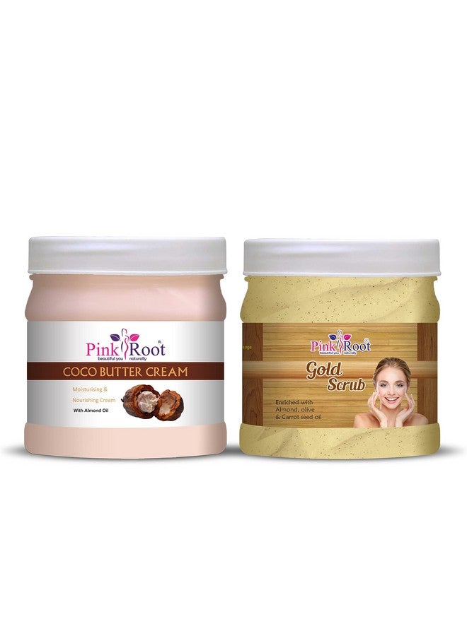 Pink Root Gold Scrub 500gm with Cocoa Butter Cream 500gm - Image 1