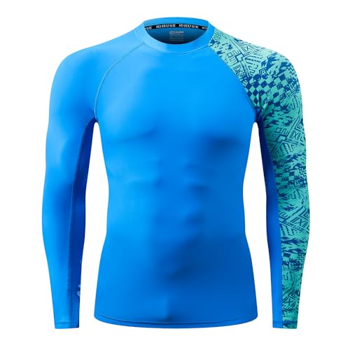 ADOREISM Men's Rash Guard Long Sleeves UPF 50+ Sun Protection Compression Swim Shirts for Men (Blue Digital, S) - Image 2