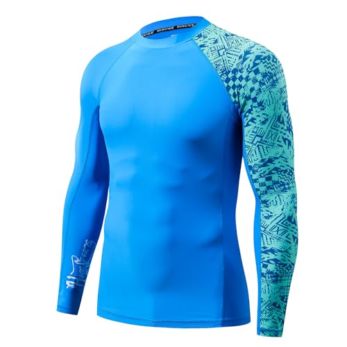 ADOREISM Men's Rash Guard Long Sleeves UPF 50+ Sun Protection Compression Swim Shirts for Men (Blue Digital, S) - Image 1