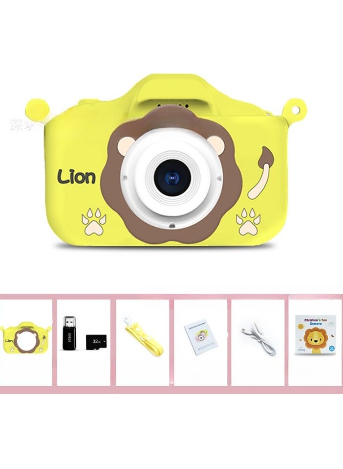AROAQ كاميرا للأطفال، كاميرا فيديو عالية الدقة 1080 بكسل مقاومة للصدمات للأطفال، لعبة كاميرا مزدوجة صغيرة محمولة، كاميرا رقمية متعددة الوظائف للبنات والأولاد، (كاميرا مزدوجة عالية الدقة X8s باللون الأصفر + بطاقة 32 جيجابايت + قارئ بطاقات) - Image 1