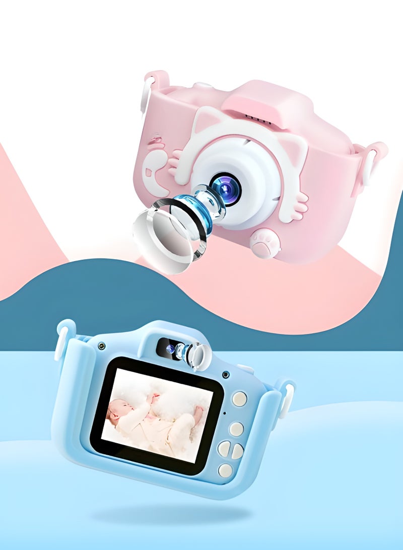 AROAQ كاميرا للأطفال، كاميرا فيديو عالية الدقة 1080 بكسل مقاومة للصدمات للأطفال، لعبة كاميرا مزدوجة صغيرة محمولة، كاميرا رقمية متعددة الوظائف للبنات والأولاد، (كاميرا مزدوجة عالية الدقة X8s باللون الأصفر + بطاقة 32 جيجابايت + قارئ بطاقات) - Image 3