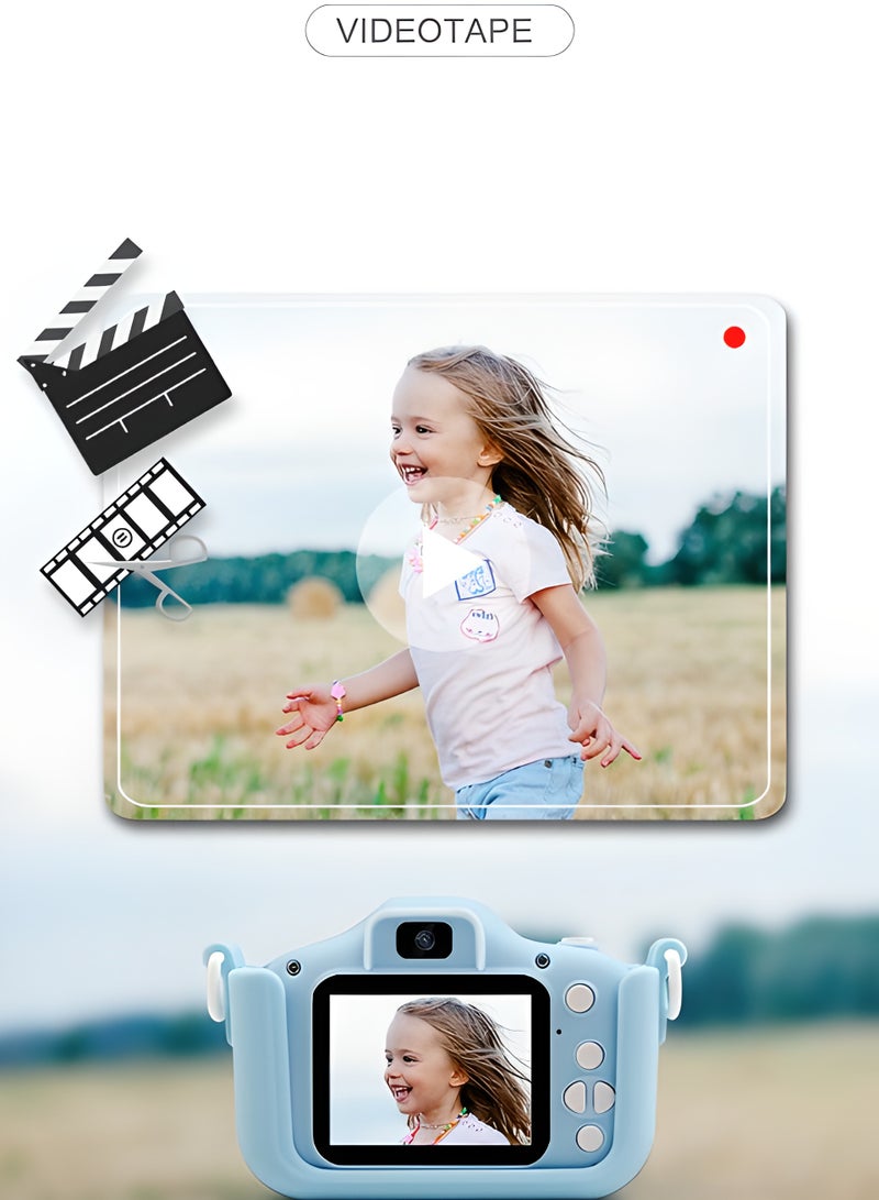 AROAQ كاميرا للأطفال، كاميرا فيديو عالية الدقة 1080 بكسل مقاومة للصدمات للأطفال، لعبة كاميرا مزدوجة صغيرة محمولة، كاميرا رقمية متعددة الوظائف للبنات والأولاد، (كاميرا مزدوجة عالية الدقة X8s باللون الأصفر + بطاقة 32 جيجابايت + قارئ بطاقات) - Image 4