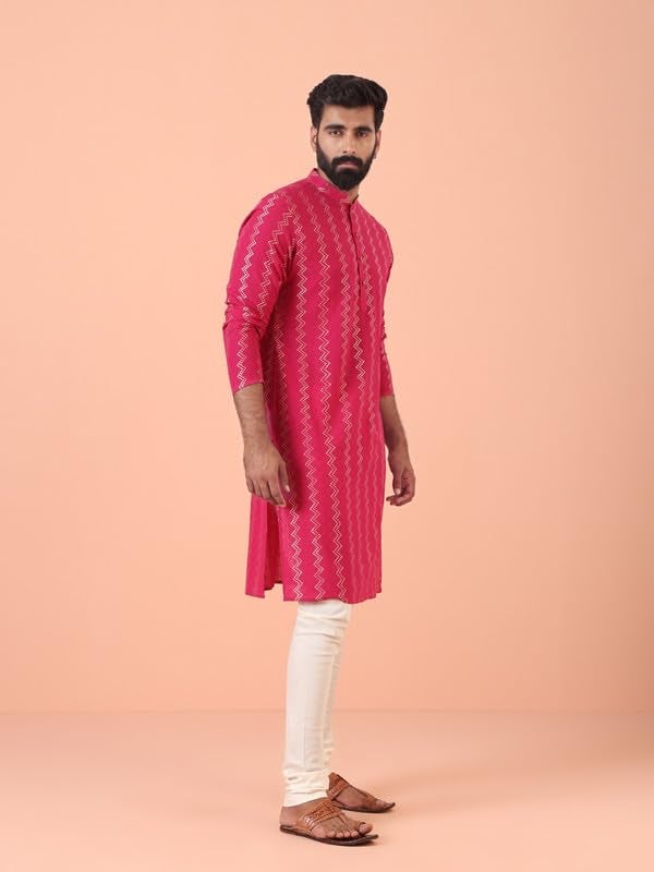 KISAH Mens Kurta - Jacquard Silk Blend Kurta for Men – Traditional Ethnicwear for Weddings & Festivals Pink - Image 3