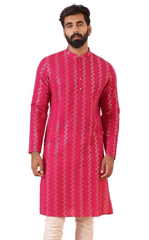 KISAH Mens Kurta - Jacquard Silk Blend Kurta for Men – Traditional Ethnicwear for Weddings & Festivals Pink - Image 1
